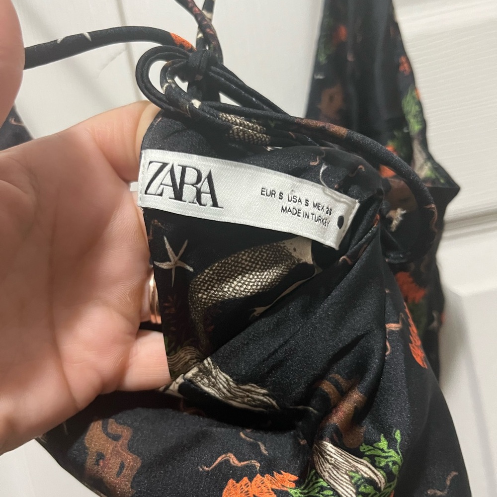 Zara Satin Effect Slip Dress Vintage Mermaid Print Black - Picture 6 of 6